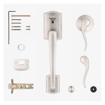 Kwikset Prescott Handle with Tustin Lever, Satin Nickel